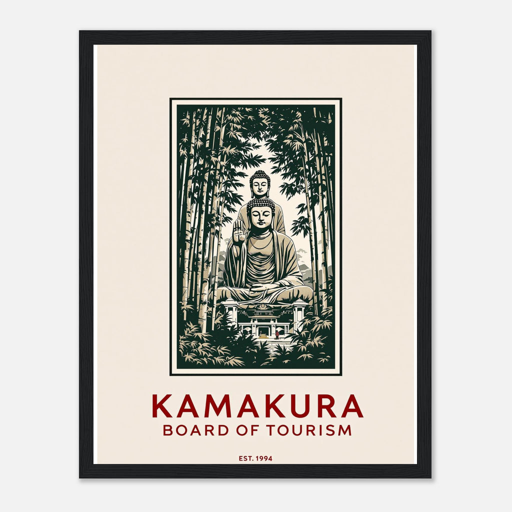 Kamakura Vintage Travel Poster Framed Art Print — detail view | Wild Thread Co