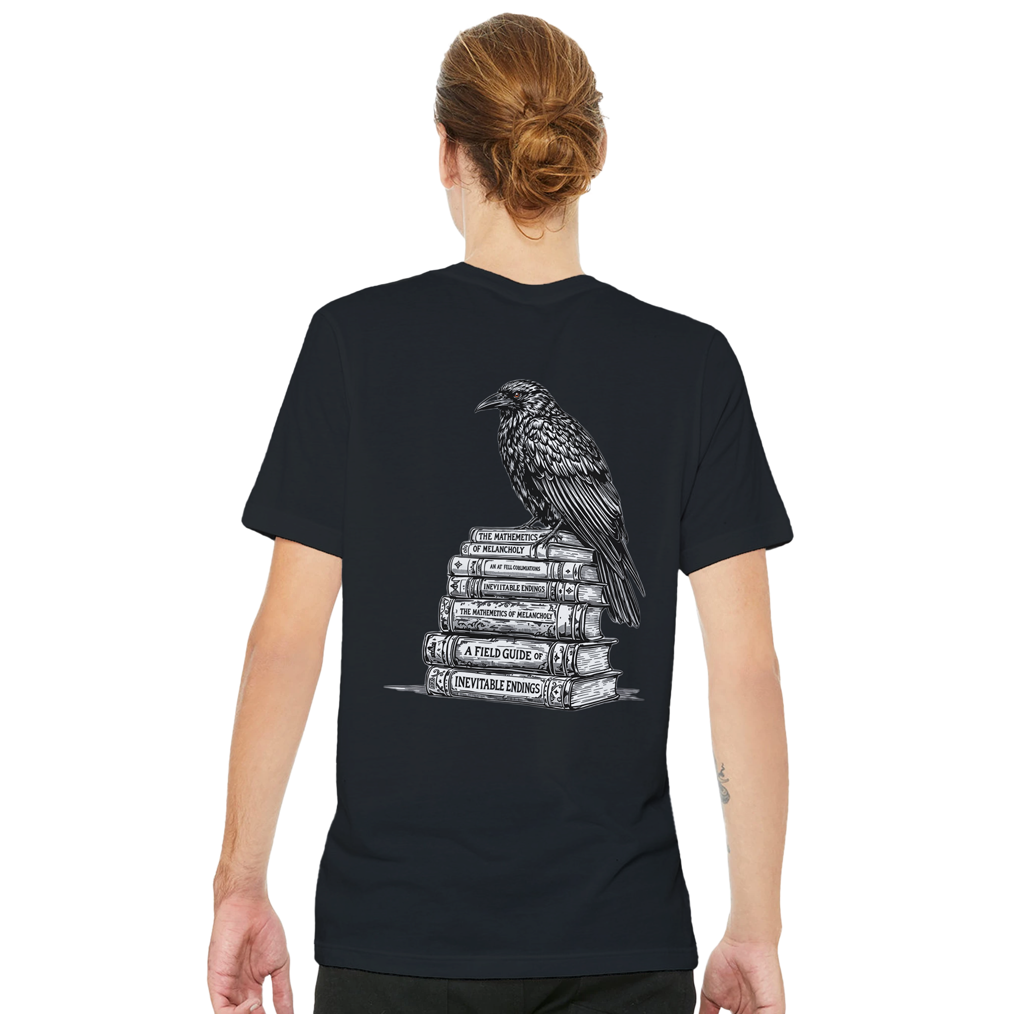 Dark Academia Raven Library T-Shirt — detail view | Wild Thread Co