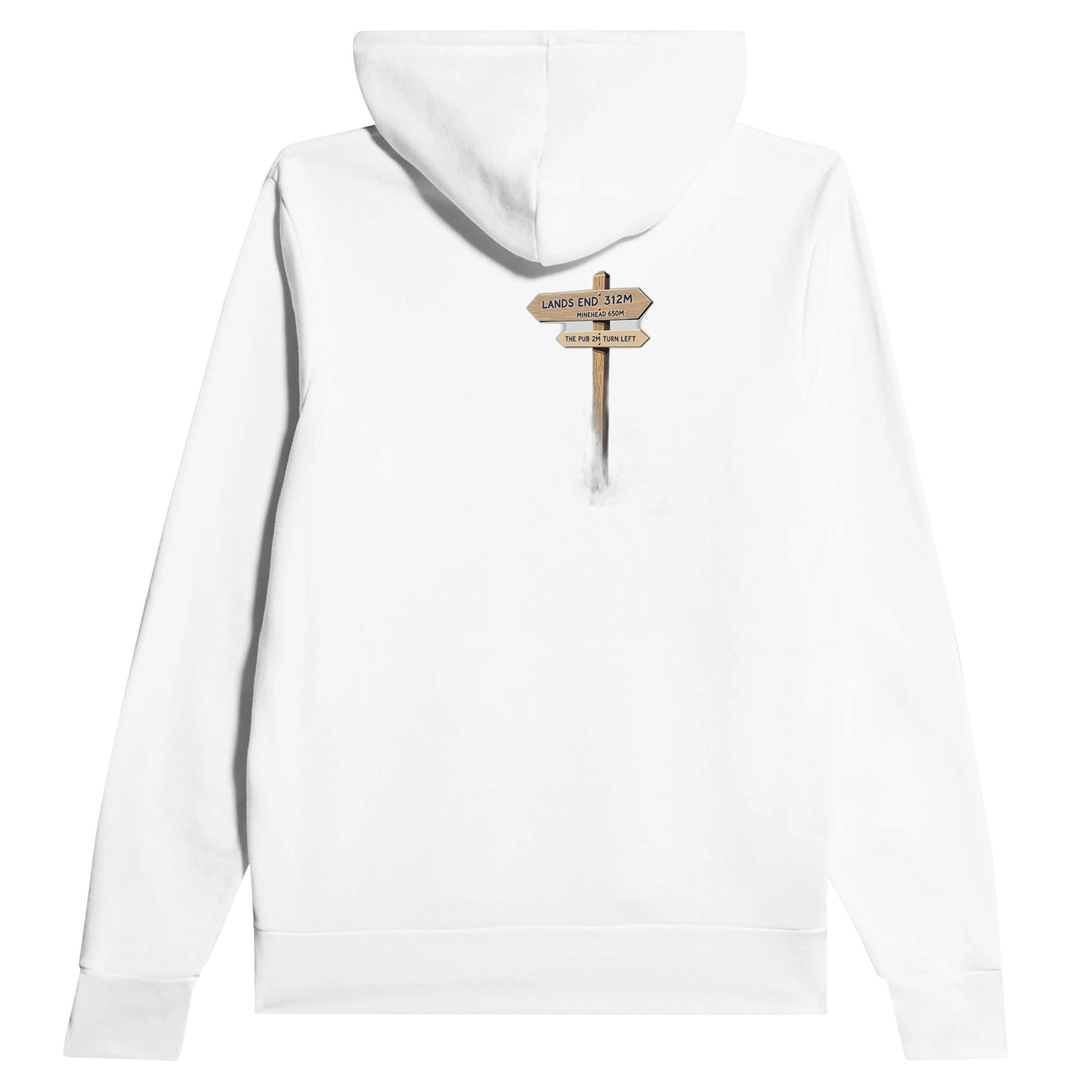 Coastal Path Signpost Humour Hoodie — detail view | Wild Thread Co