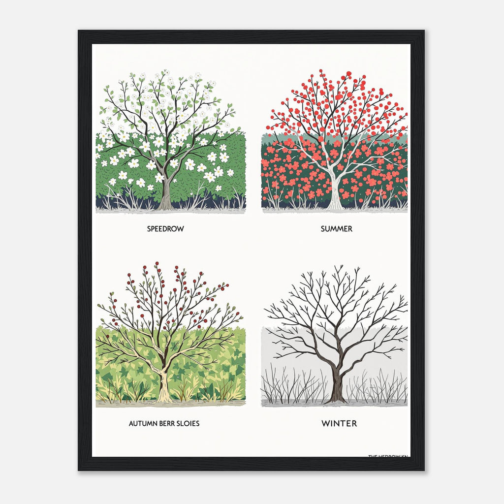 Hedgerow Four Seasons Panels Framed Print Wall Art Ready to Hang UK Framed Art Print — detail view | Wild Thread Co
