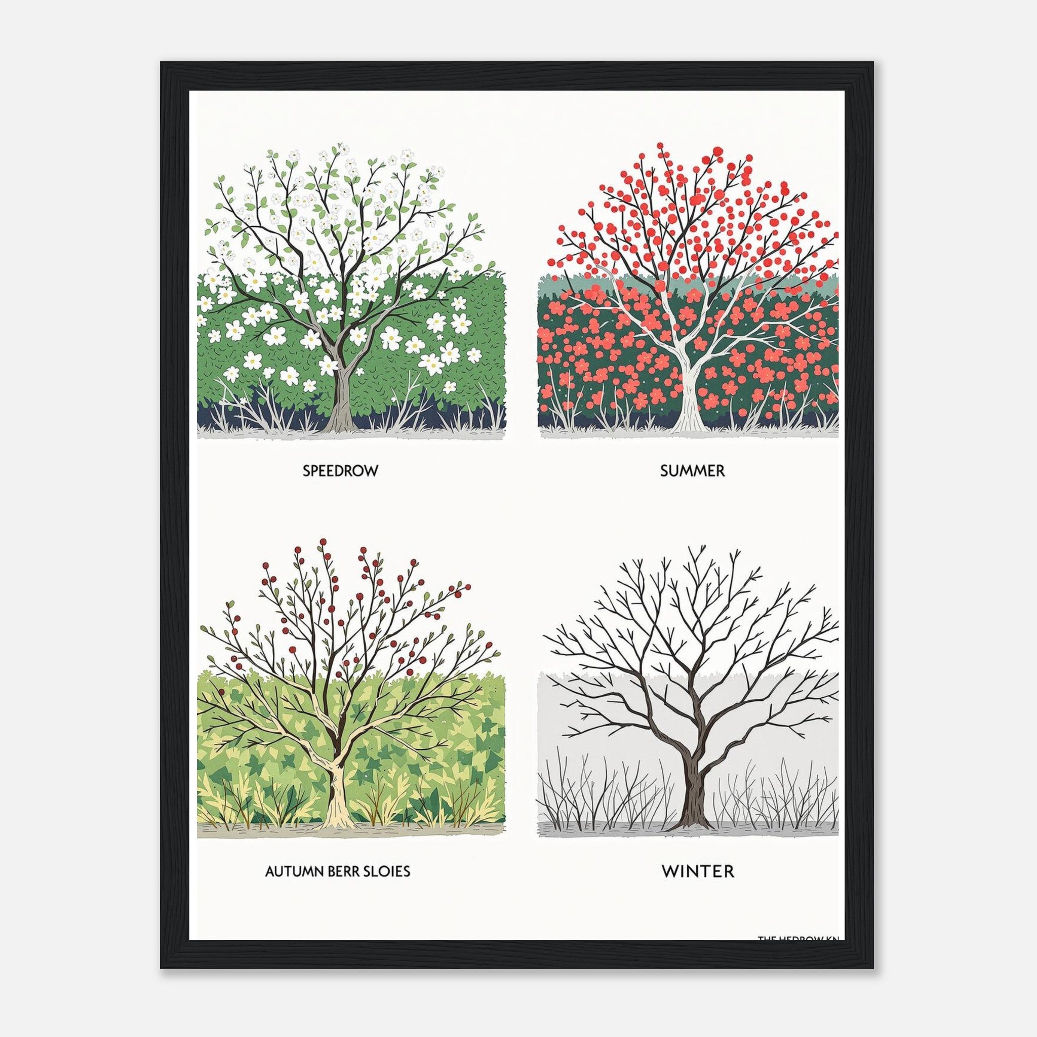 Hedgerow Four Seasons Panels Framed Print Wall Art Ready to Hang UK Framed Art Print — detail view | Wild Thread Co