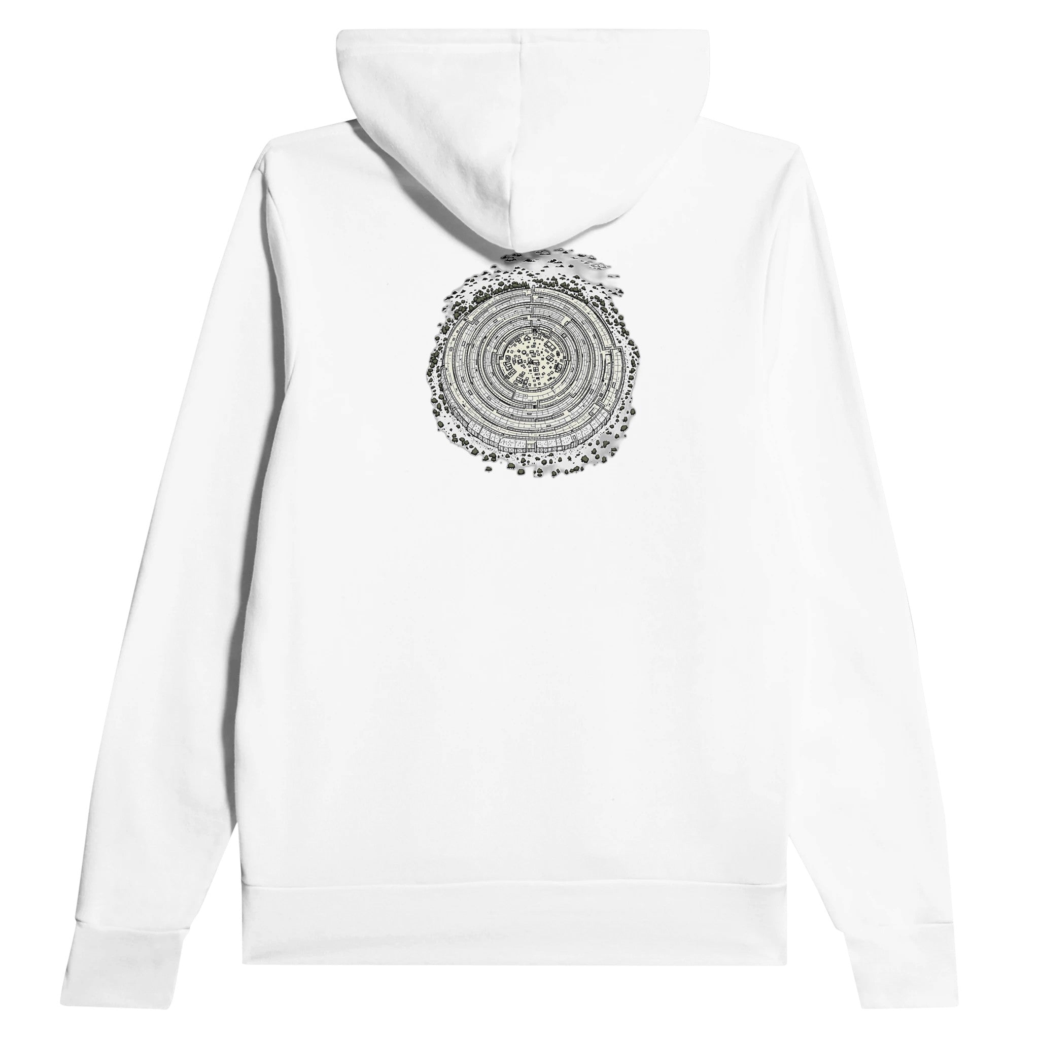 Iron Age Hill Fort Aerial Hoodie — detail view | Wild Thread Co