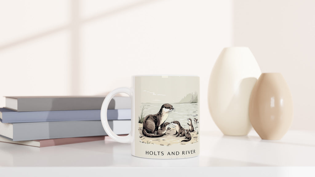 Otter Family Riverbank Pups Mug — detail view | Wild Thread Co