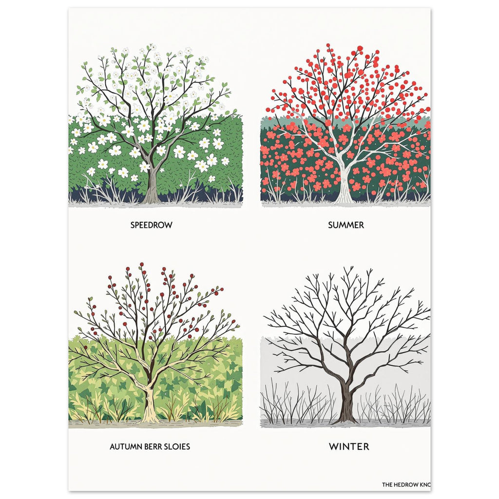 Hedgerow Four Seasons Panel A1 Art Print Art Print — detail view | Wild Thread Co
