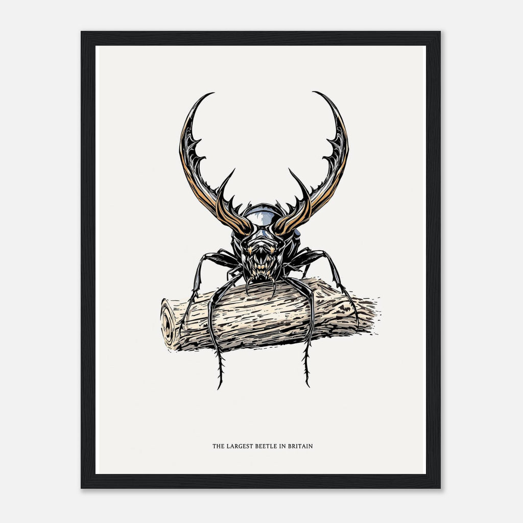 Stag Beetle Oak Log Framed Art Print — detail view | Wild Thread Co