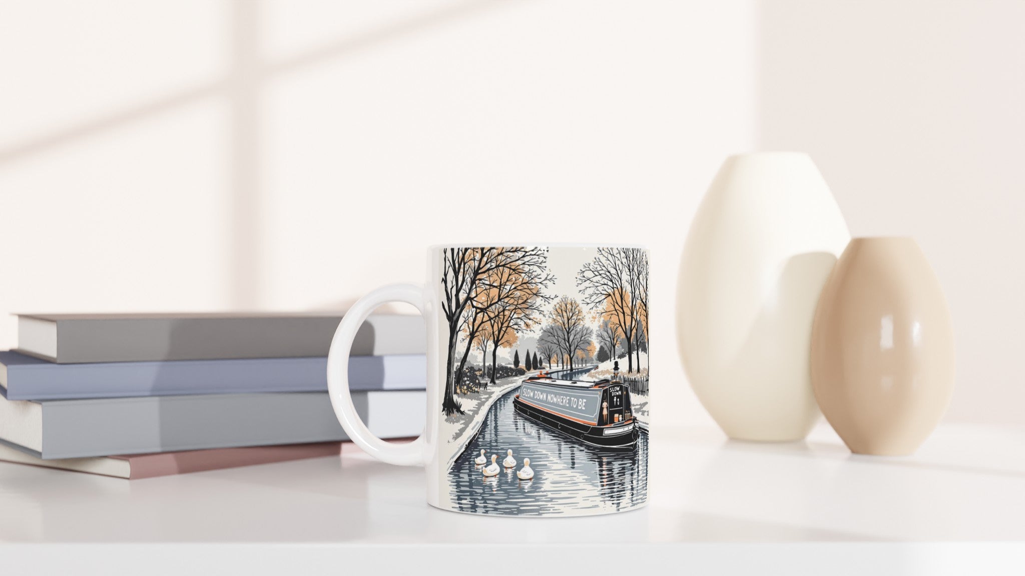 Canal Narrowboat Slow Down Mug — detail view | Wild Thread Co