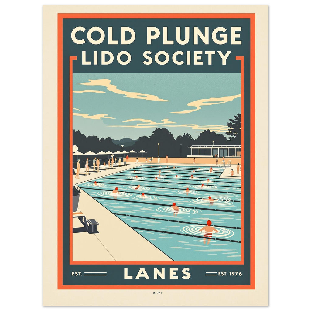 Cold Plunge Vintage Travel Poster Art Print — detail view | Wild Thread Co