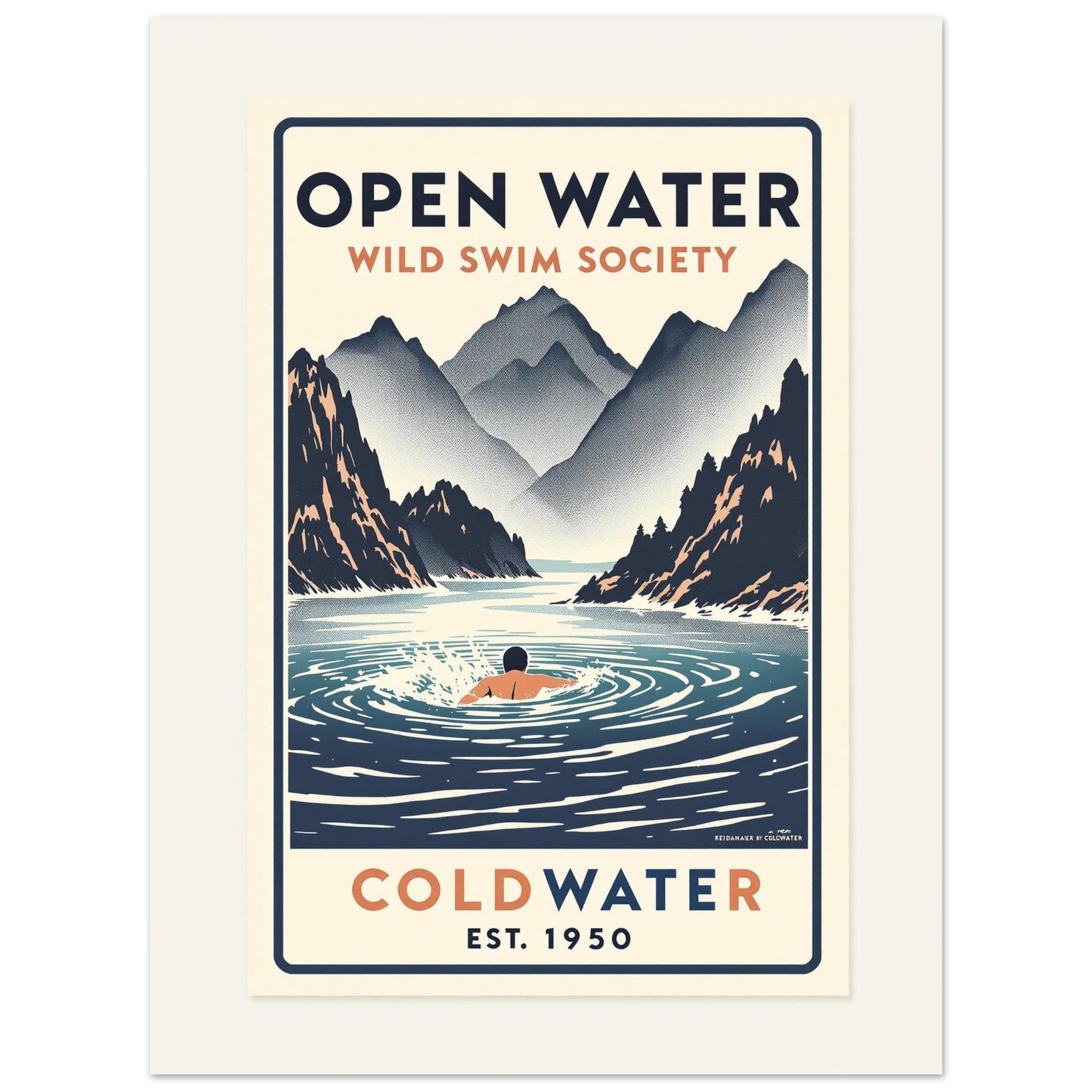 Open Water Vintage Travel Poster Art Print — detail view | Wild Thread Co
