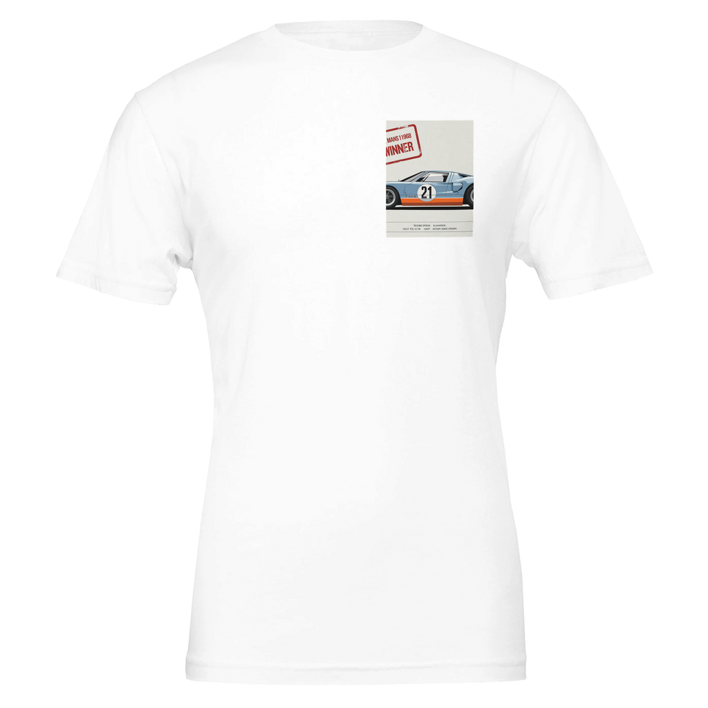 Ford Gt40 Gulf Spec Sheet T-Shirt — detail view | Wild Thread Co