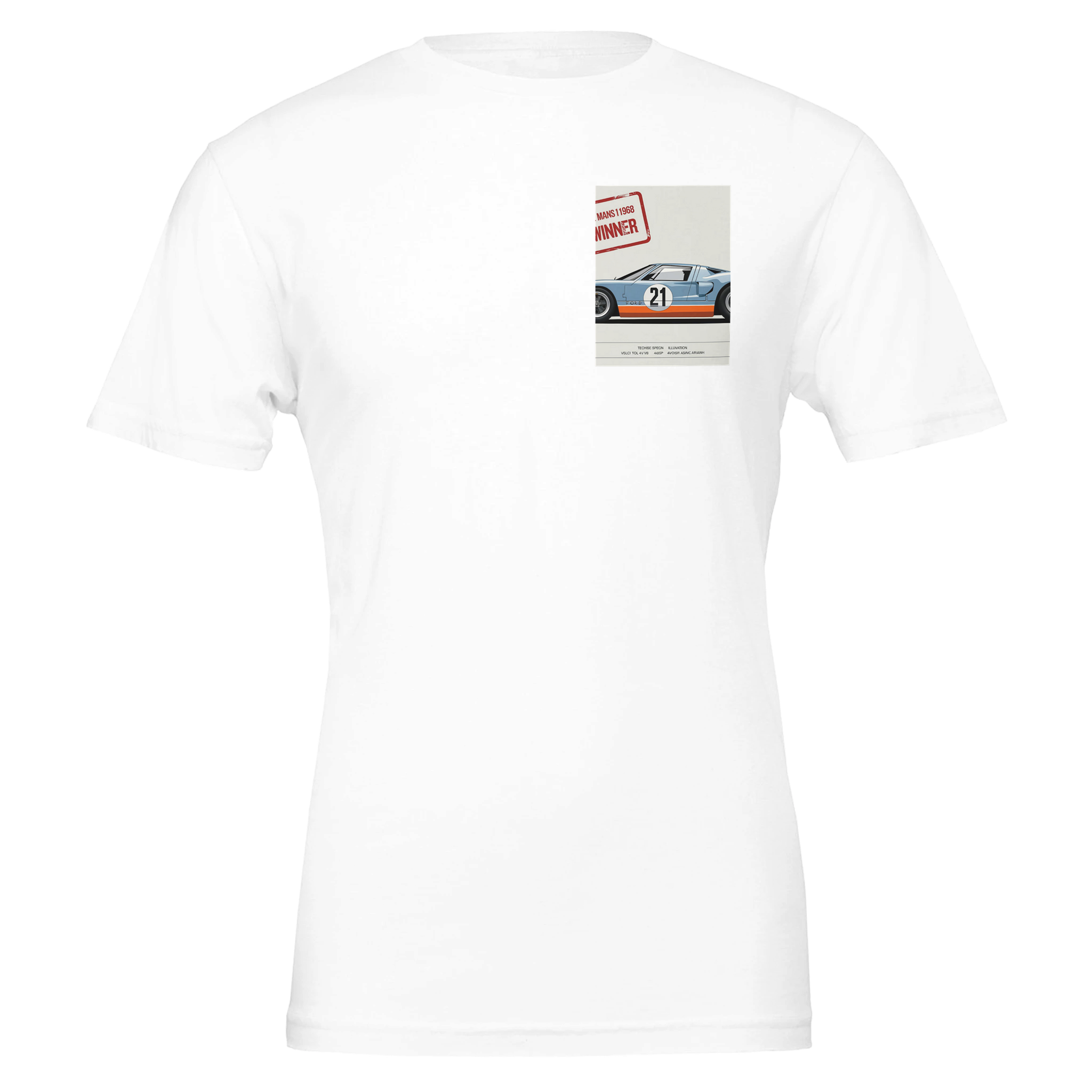 Ford Gt40 Gulf Spec Sheet T-Shirt — detail view | Wild Thread Co