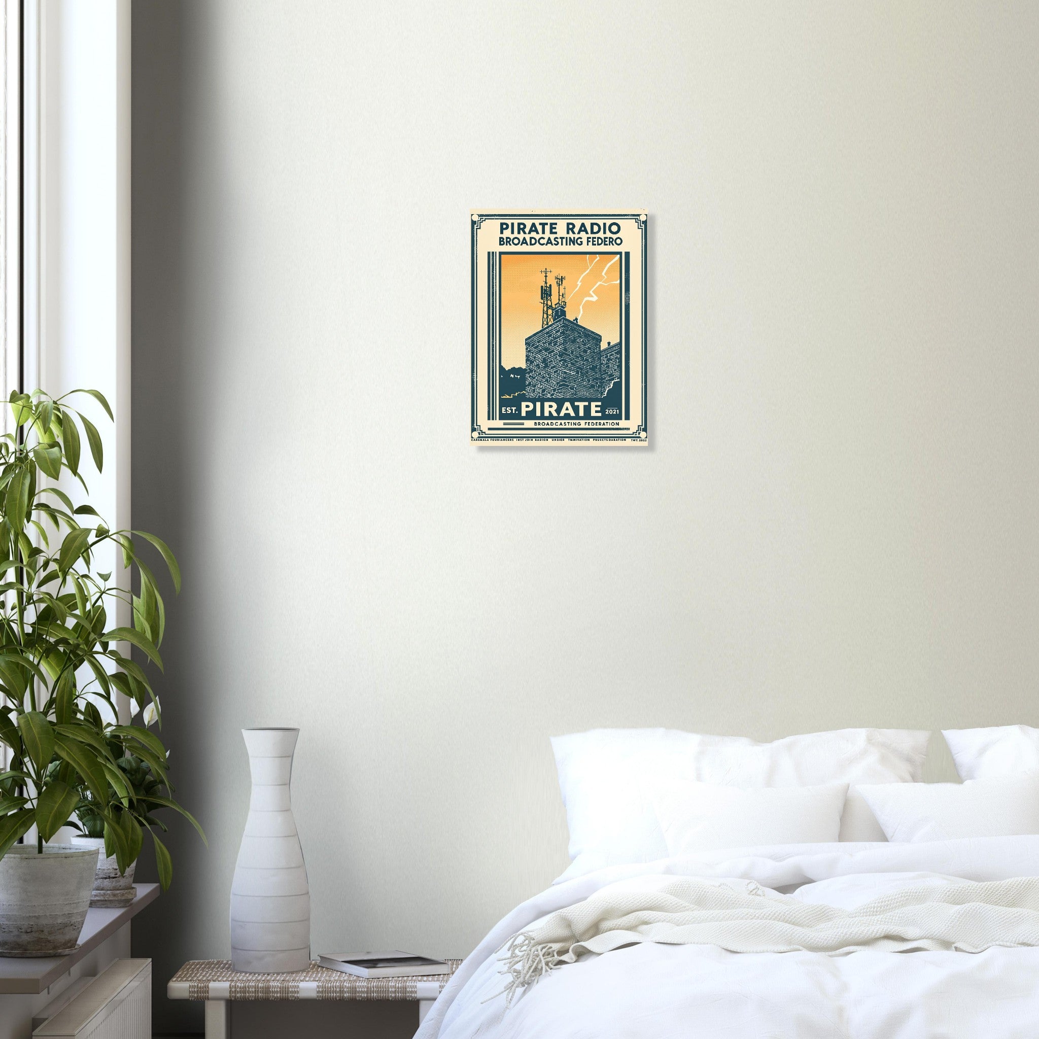 Pirate Radio Vintage Travel Poster Art Print — detail view | Wild Thread Co
