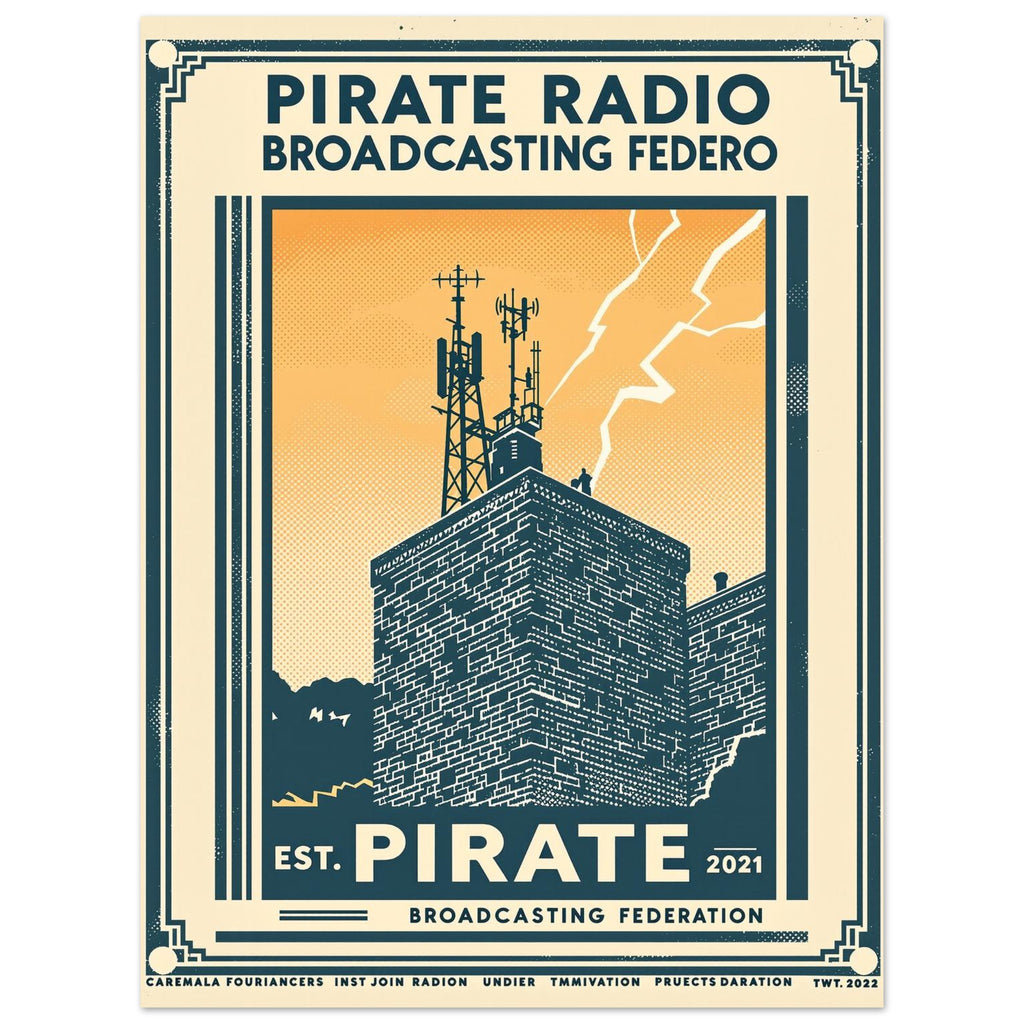 Pirate Radio Vintage Travel Poster Art Print — detail view | Wild Thread Co