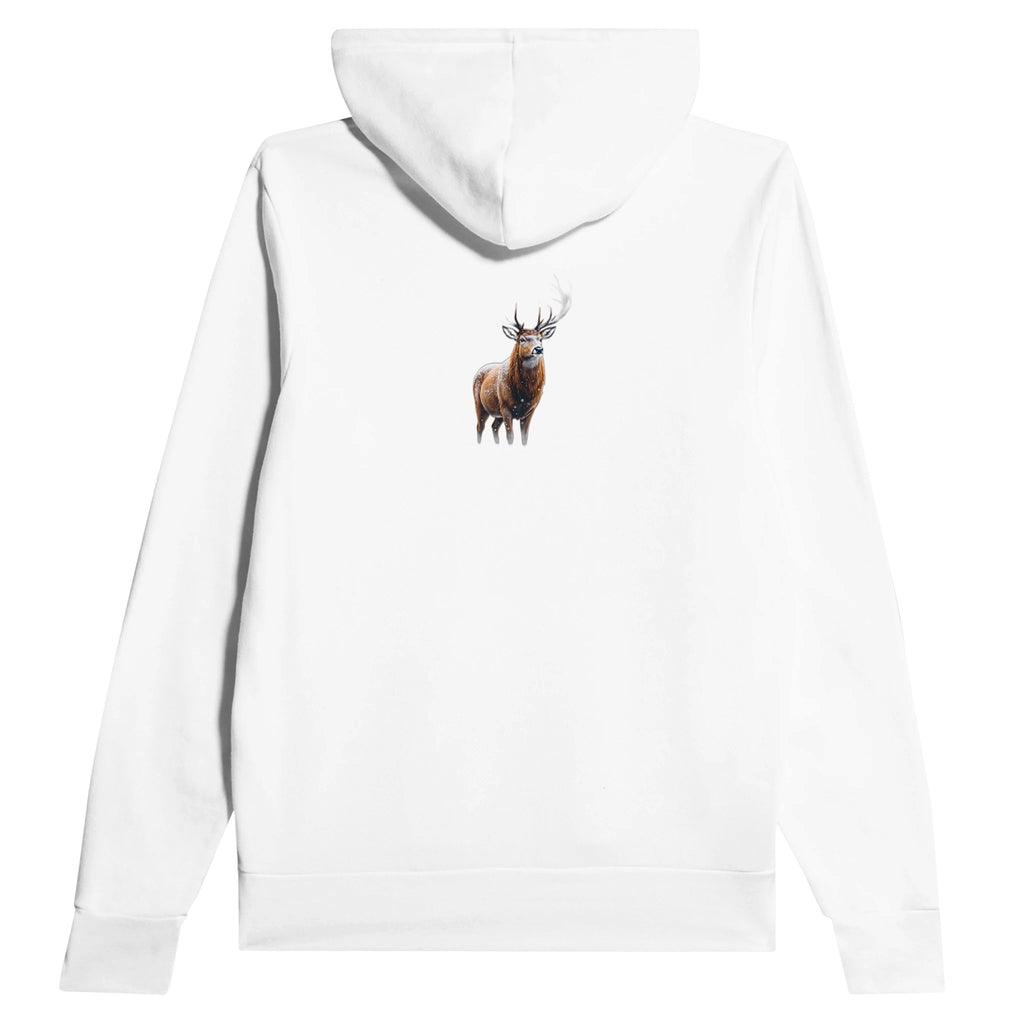 Red Deer Winter Stag Hoodie — detail view | Wild Thread Co