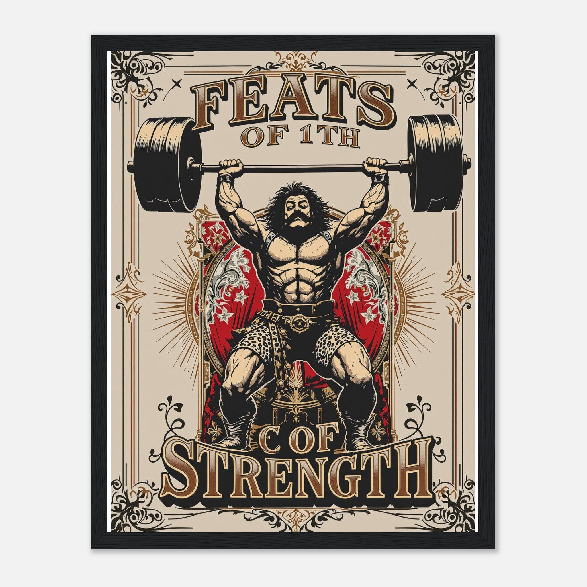 Victorian Circus Strongman Framed Print Wall Art Ready to Hang UK Framed Art Print — detail view | Wild Thread Co