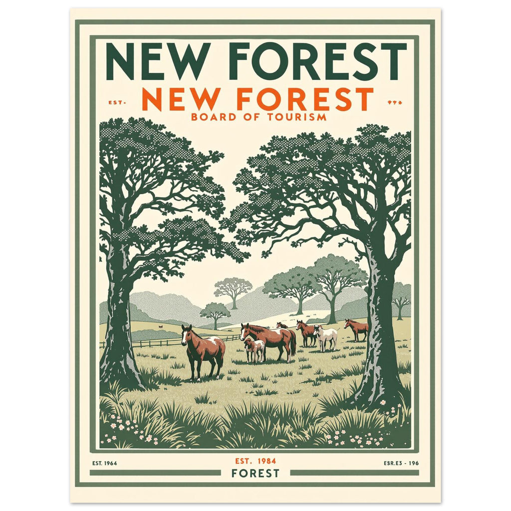New Forest Vintage Travel Poster Art Print — detail view | Wild Thread Co