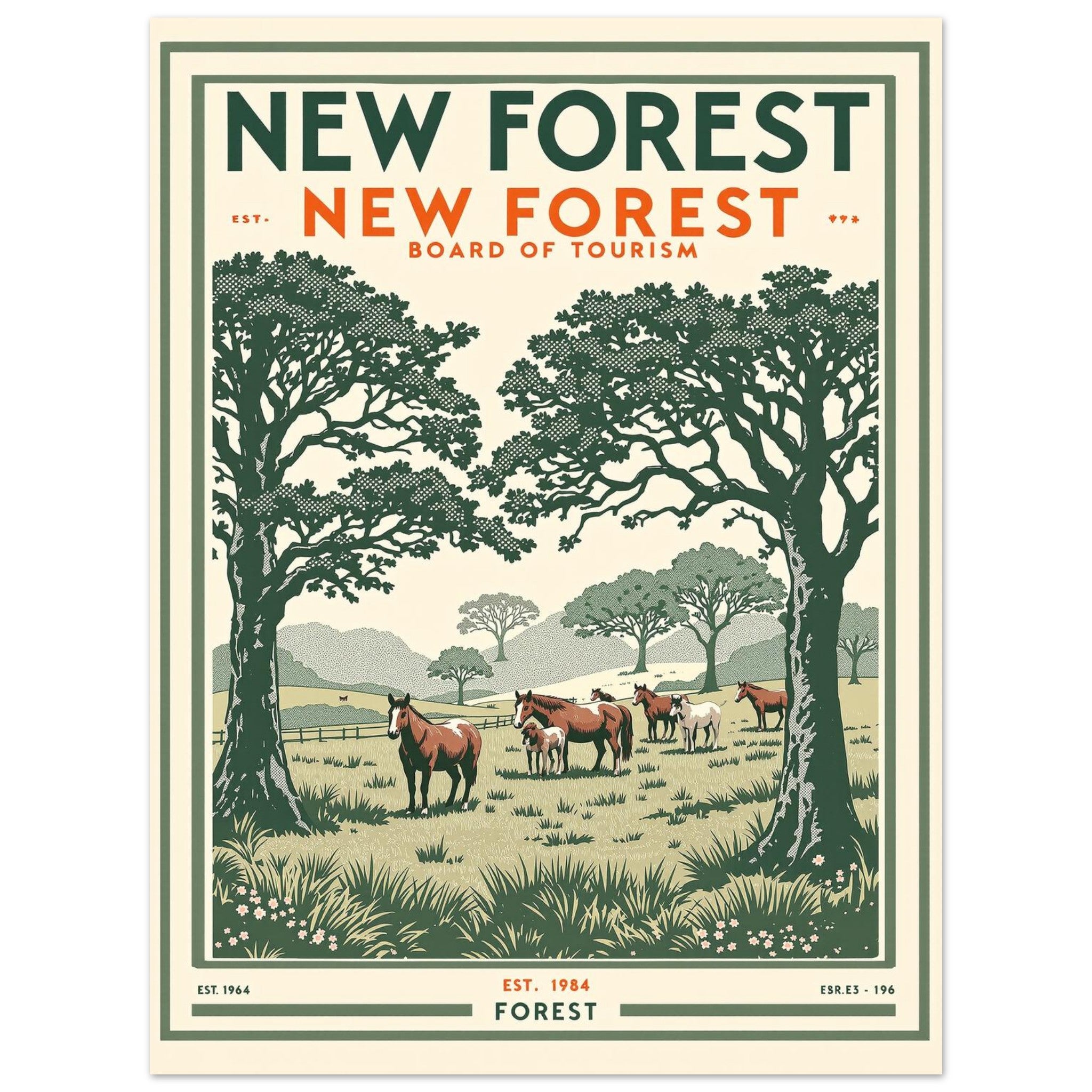 New Forest Vintage Travel Poster Art Print — detail view | Wild Thread Co