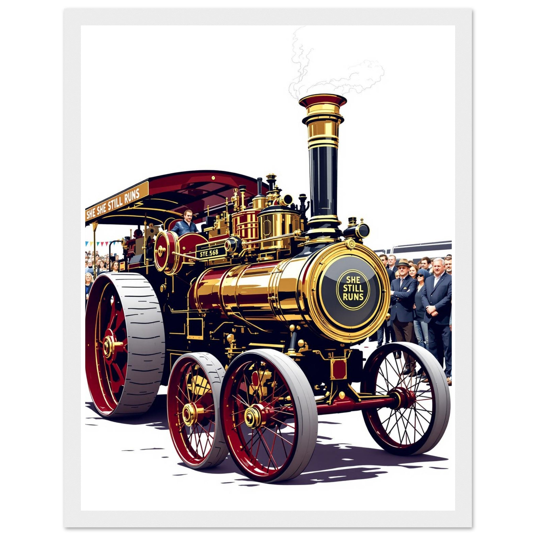 Steam Traction Engine Rally Framed Art Print — detail view | Wild Thread Co