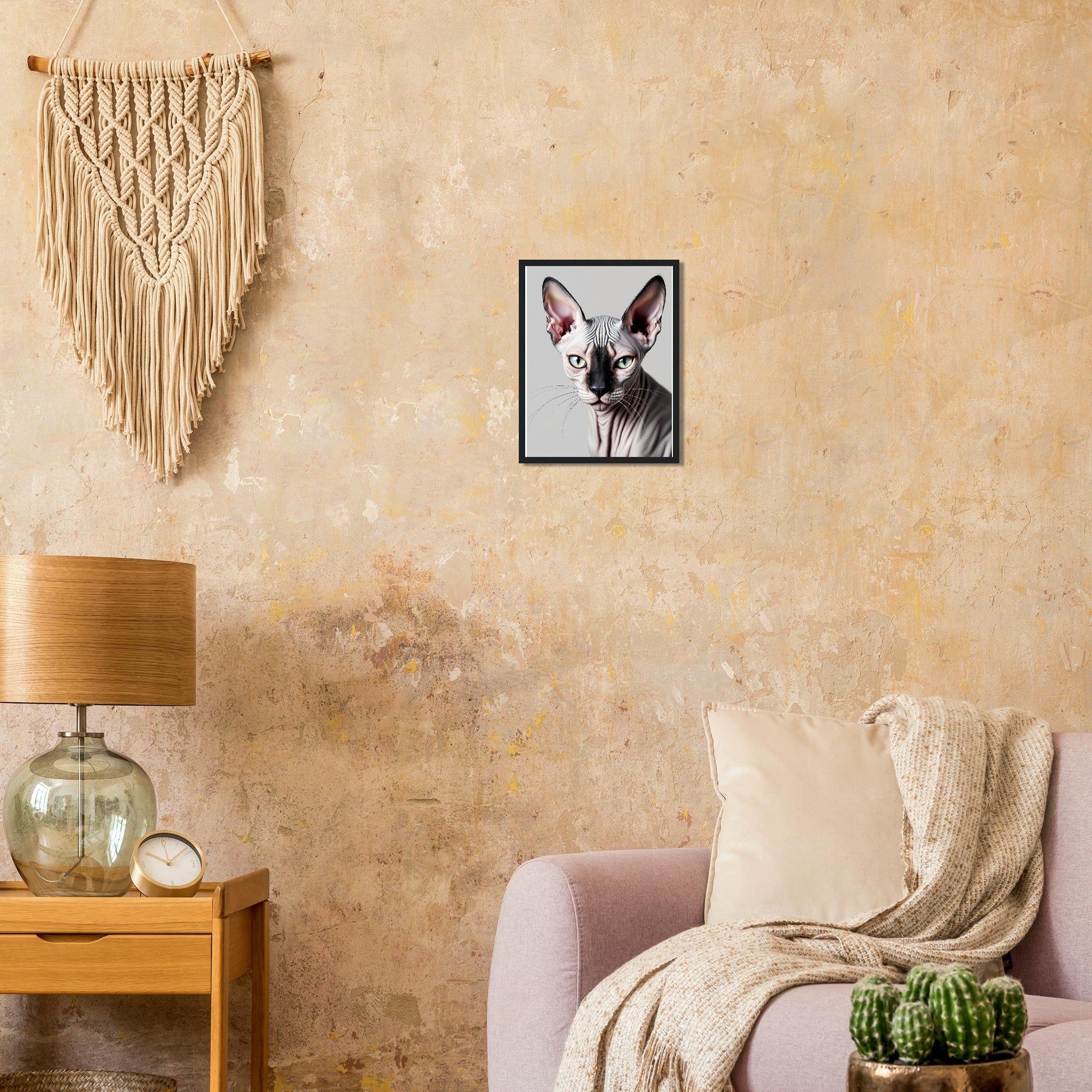 Sphynx Cat Portrait Framed Art Print — detail view | Wild Thread Co