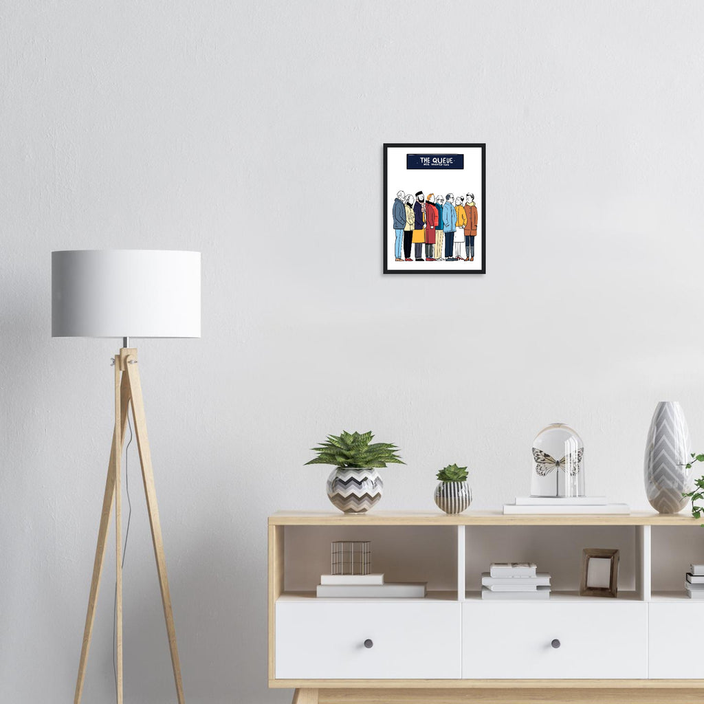 Queue As Institution Framed Print Wall Art Ready to Hang UK Framed Art Print — detail view | Wild Thread Co