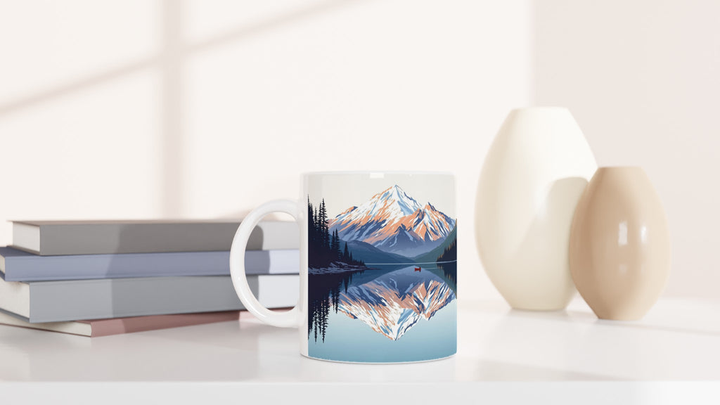 Lake Reflection Still Morning Canoe Mug — detail view | Wild Thread Co