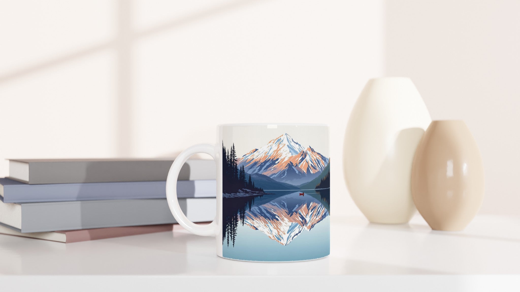 Lake Reflection Still Morning Canoe Mug — detail view | Wild Thread Co