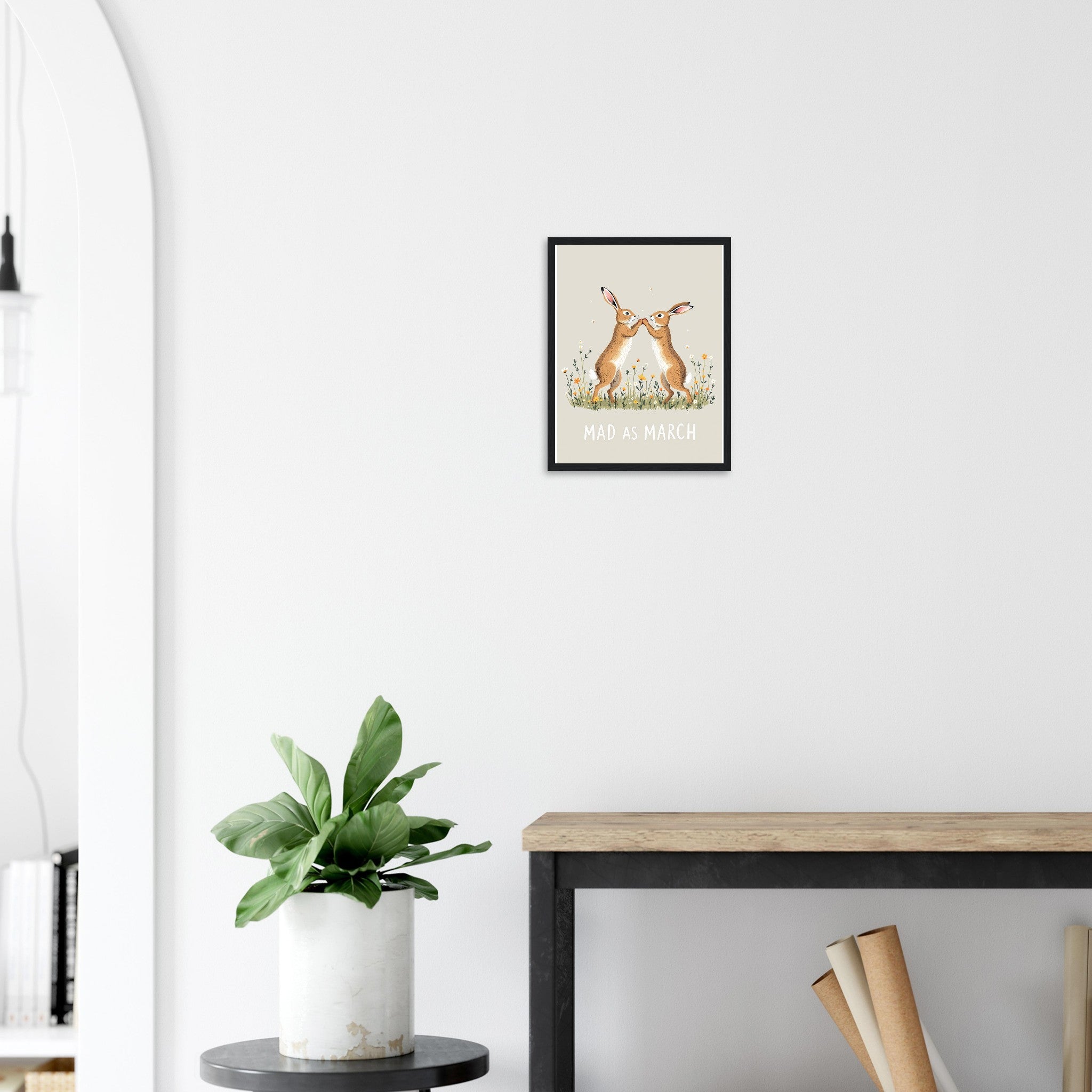 Hare Boxing Spring Framed Art Print — detail view | Wild Thread Co