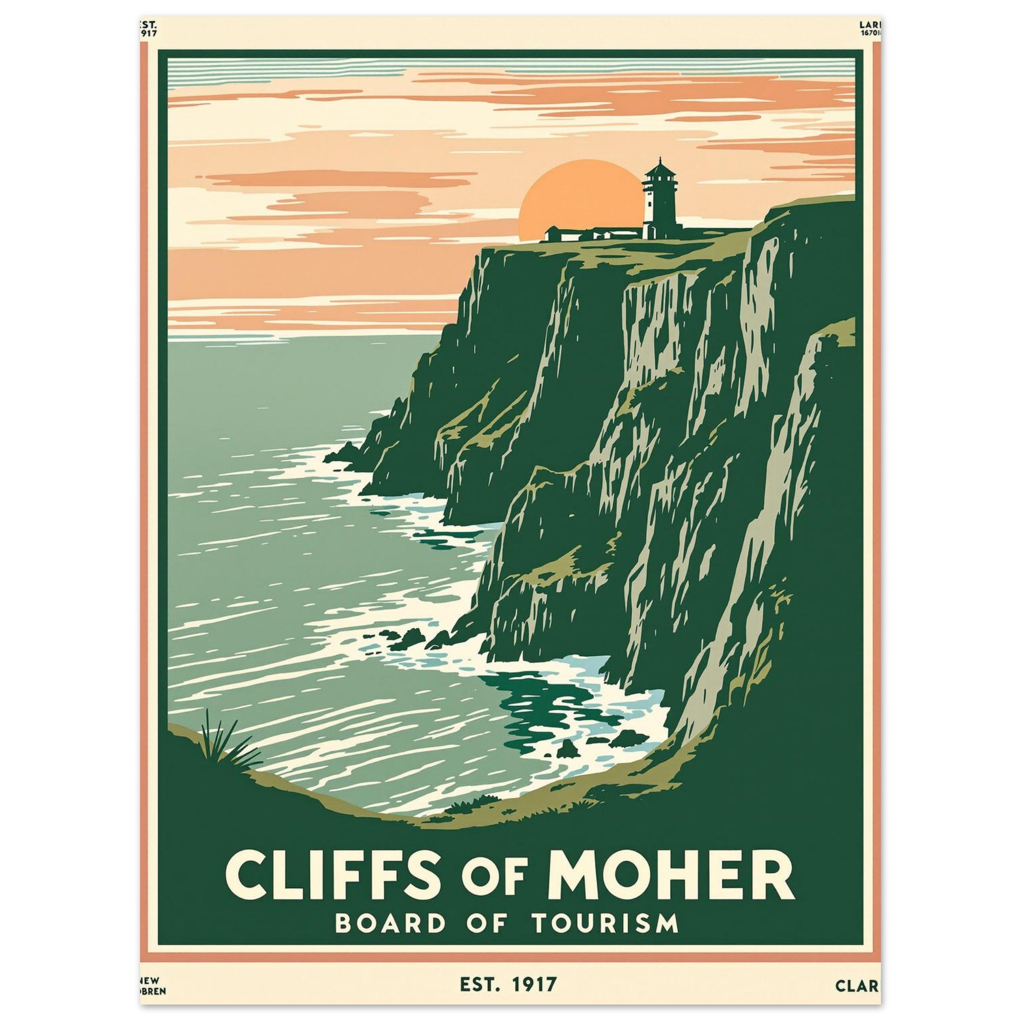 Cliffs Of Moher Vintage Travel Poster Art Print — detail view | Wild Thread Co