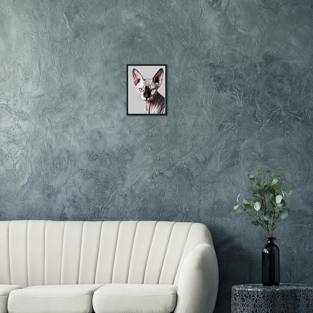 Sphynx Cat Portrait Framed Art Print — detail view | Wild Thread Co