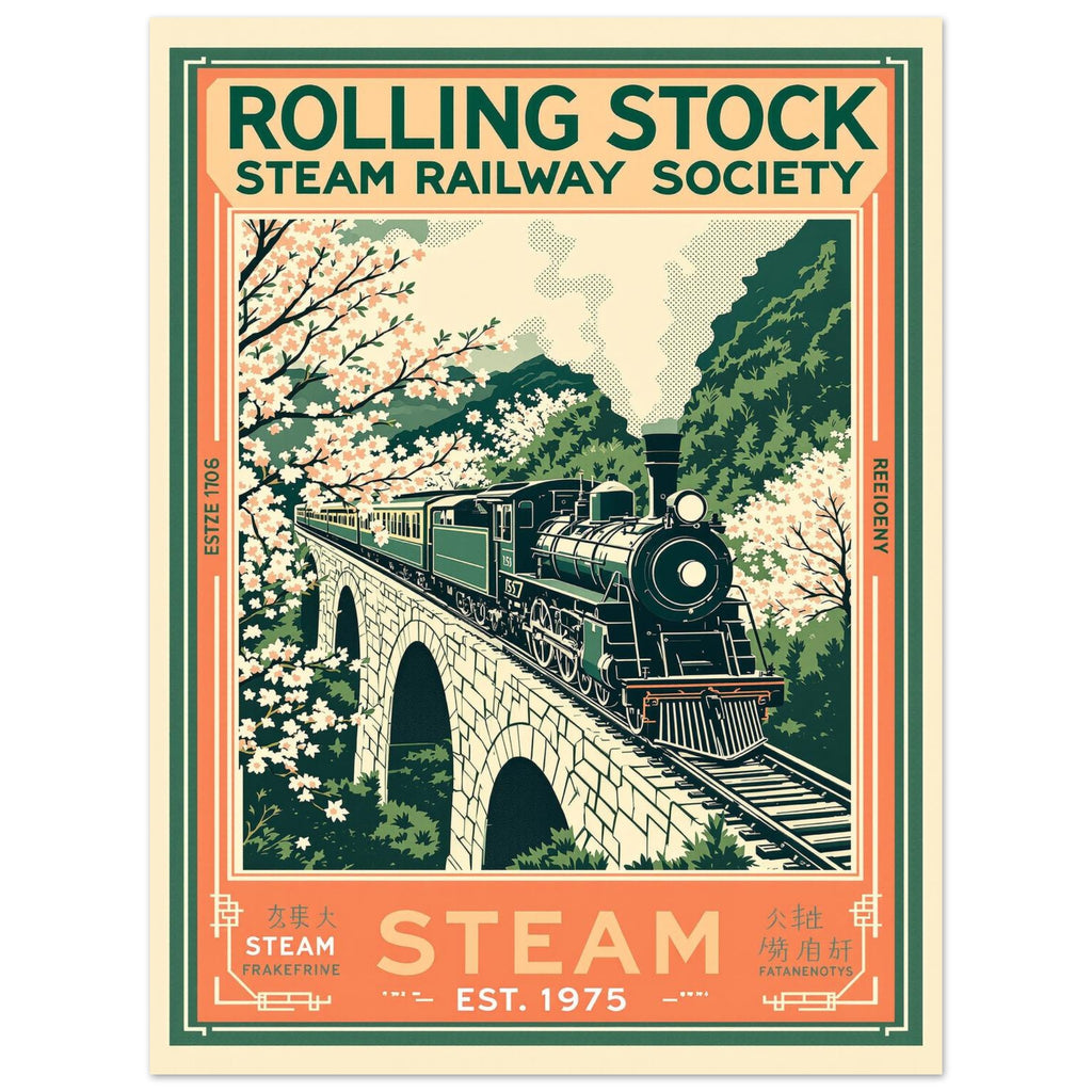 Rolling Stock Vintage Travel Poster Art Print — detail view | Wild Thread Co