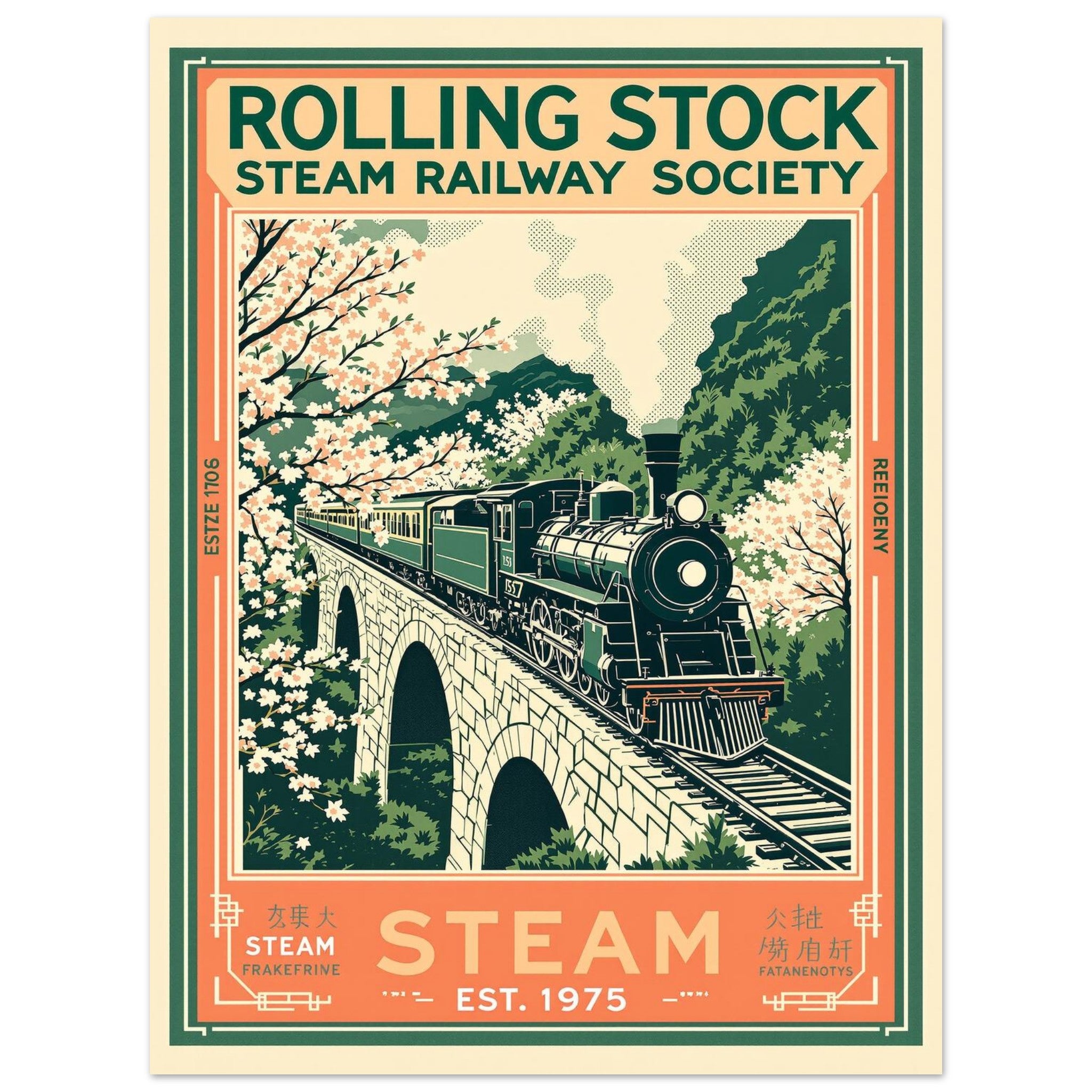 Rolling Stock Vintage Travel Poster Art Print — detail view | Wild Thread Co