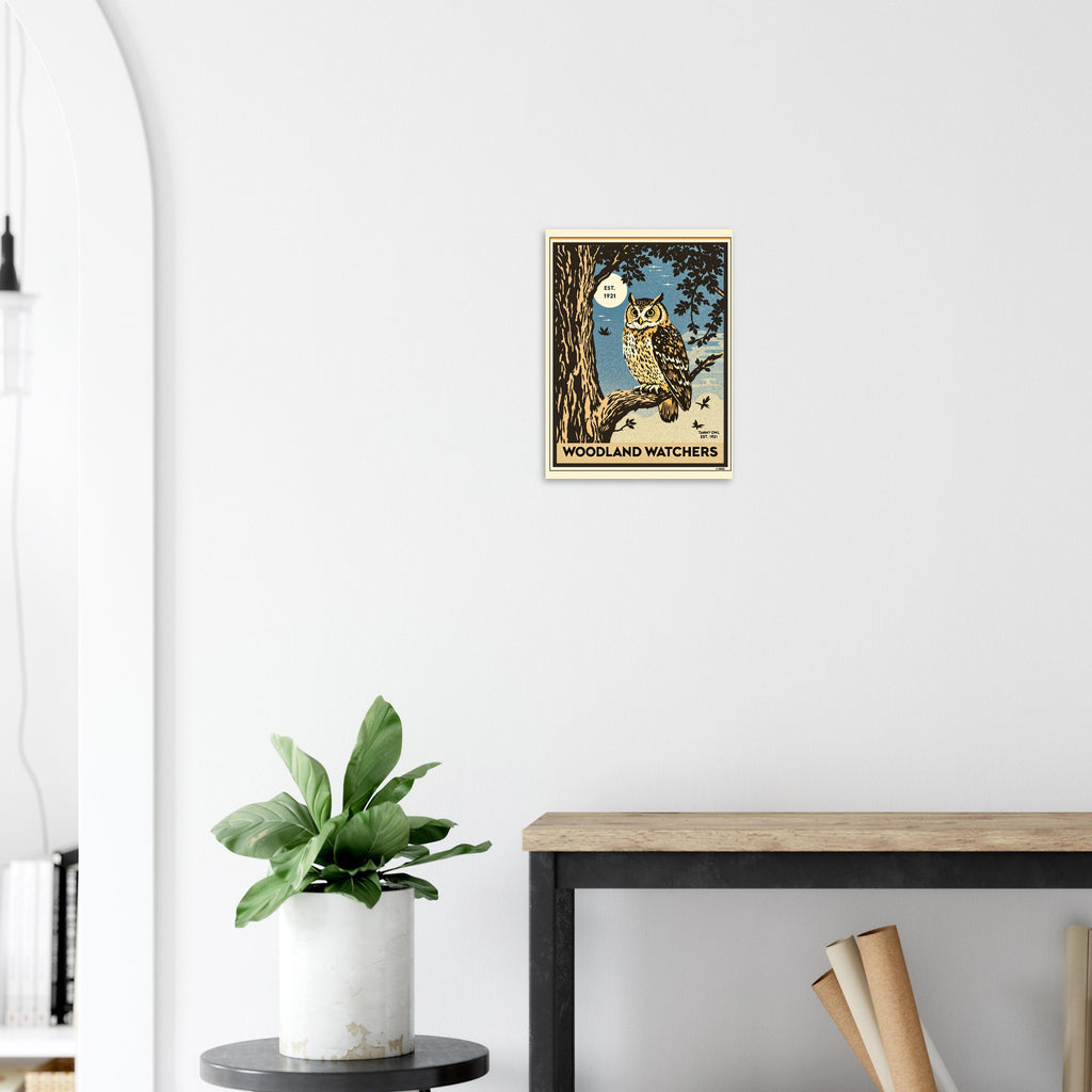 Tawny Owl Vintage Travel Poster Art Print — detail view | Wild Thread Co