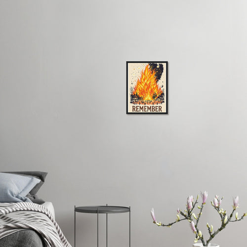 Bonfire Night Village Fire Framed Art Print — detail view | Wild Thread Co