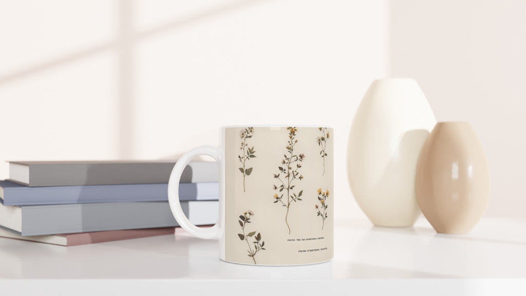 Victorian Pressed Wildflower Botanical Gift Mug Coffee Tea Ceramic 11oz UK Gift Mug — detail view | Wild Thread Co