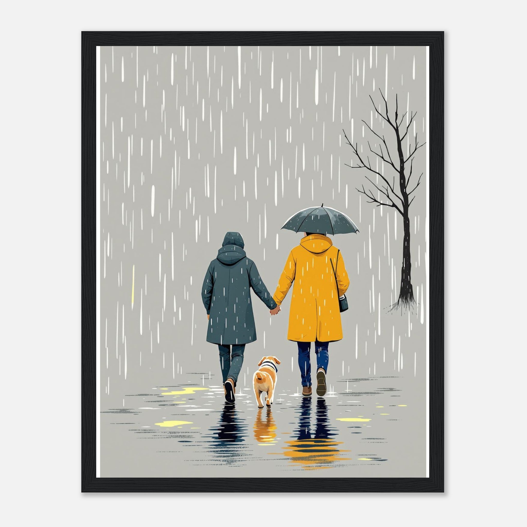 Dog Walk Rain Framed Print — Framed Art Print | Wild Thread Co