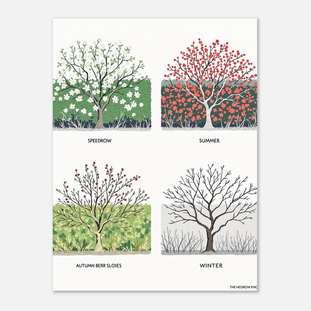 Hedgerow Four Seasons Panel A1 Art Print Art Print — detail view | Wild Thread Co