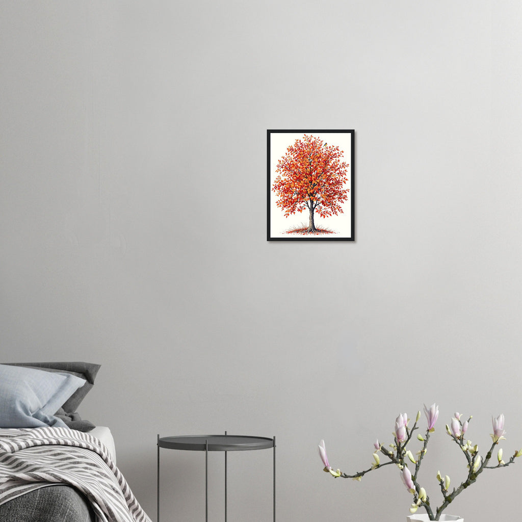 Rowan Red Berry Autumn Fieldfares Framed Art Print — detail view | Wild Thread Co