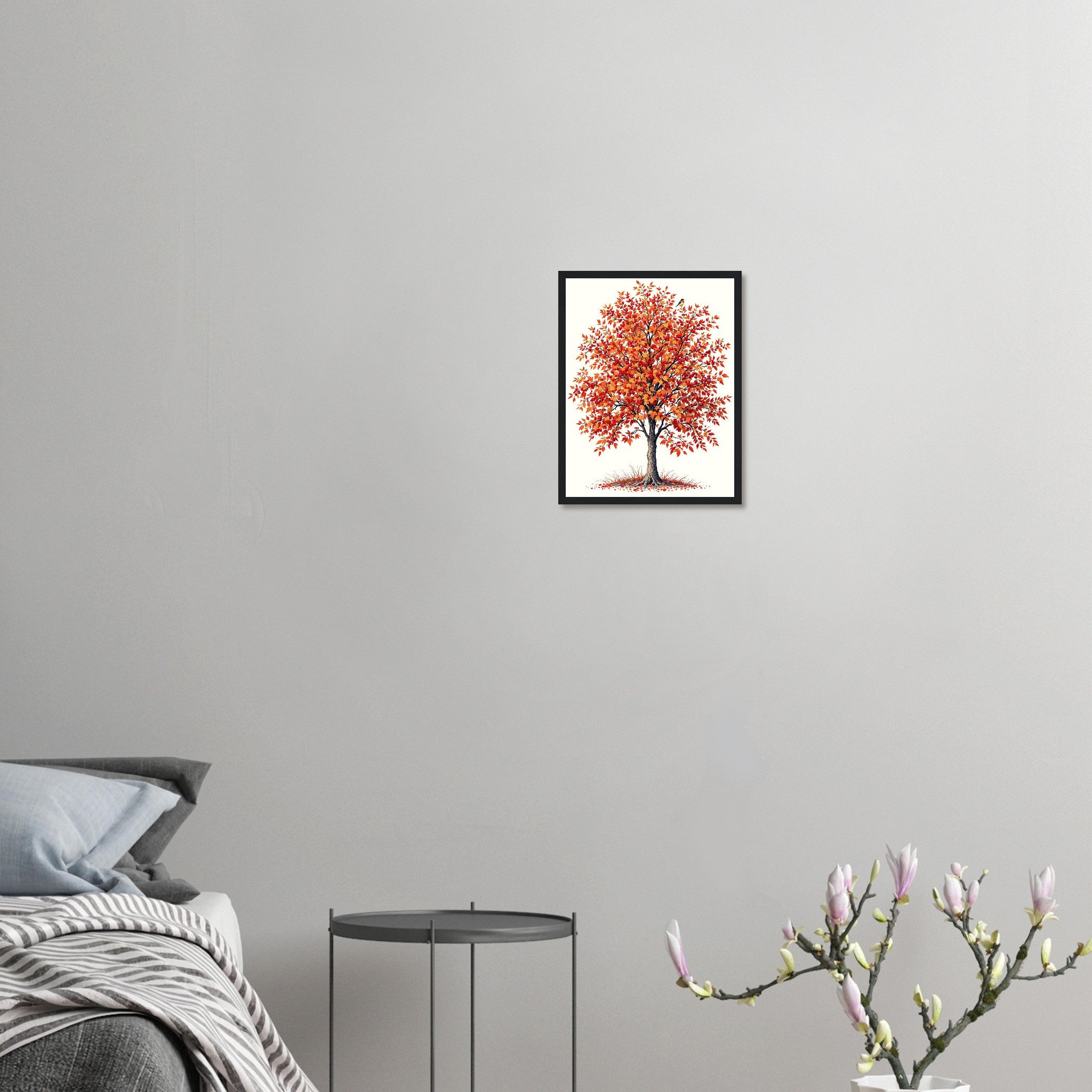 Rowan Red Berry Autumn Fieldfares Framed Art Print — detail view | Wild Thread Co