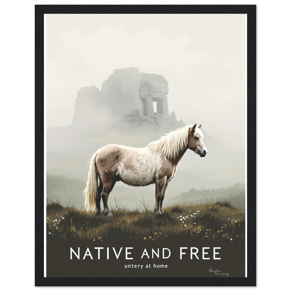 Dartmoor Wild Pony Mist Framed Print Wall Art Ready to Hang UK — Framed Art Print | Wild Thread Co