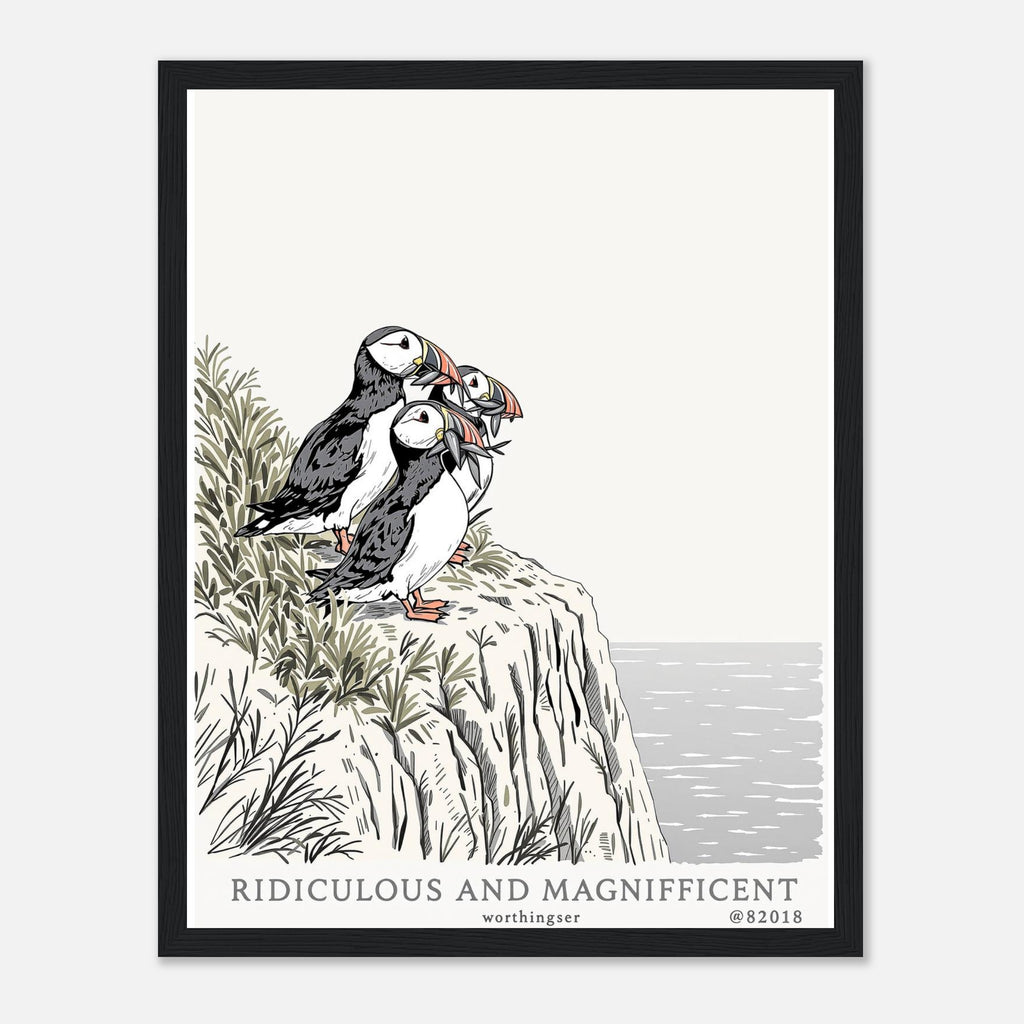 Puffin Colony Framed Art Print — detail view | Wild Thread Co