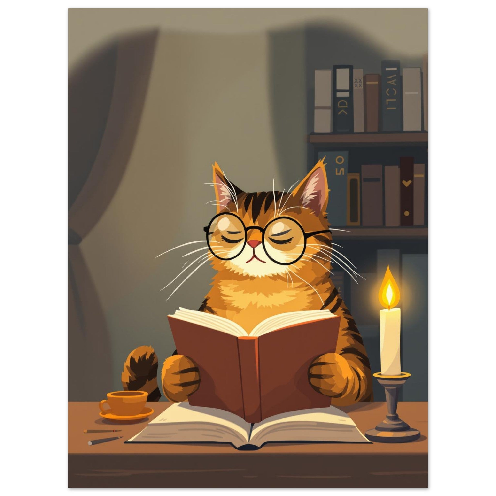 Cat Reading Book Art Print Art Print — detail view | Wild Thread Co