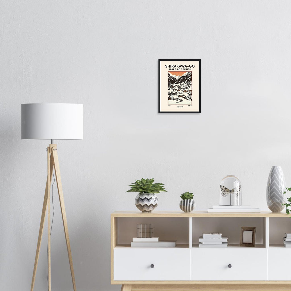Shirakawa Go Vintage Travel Poster Framed Art Print — detail view | Wild Thread Co
