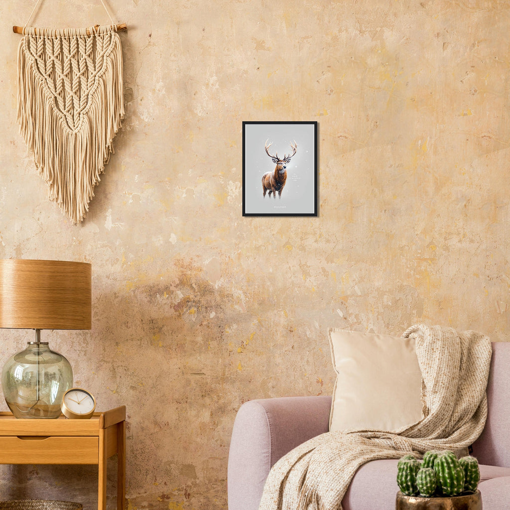 Red Deer Winter Stag Framed Art Print — detail view | Wild Thread Co