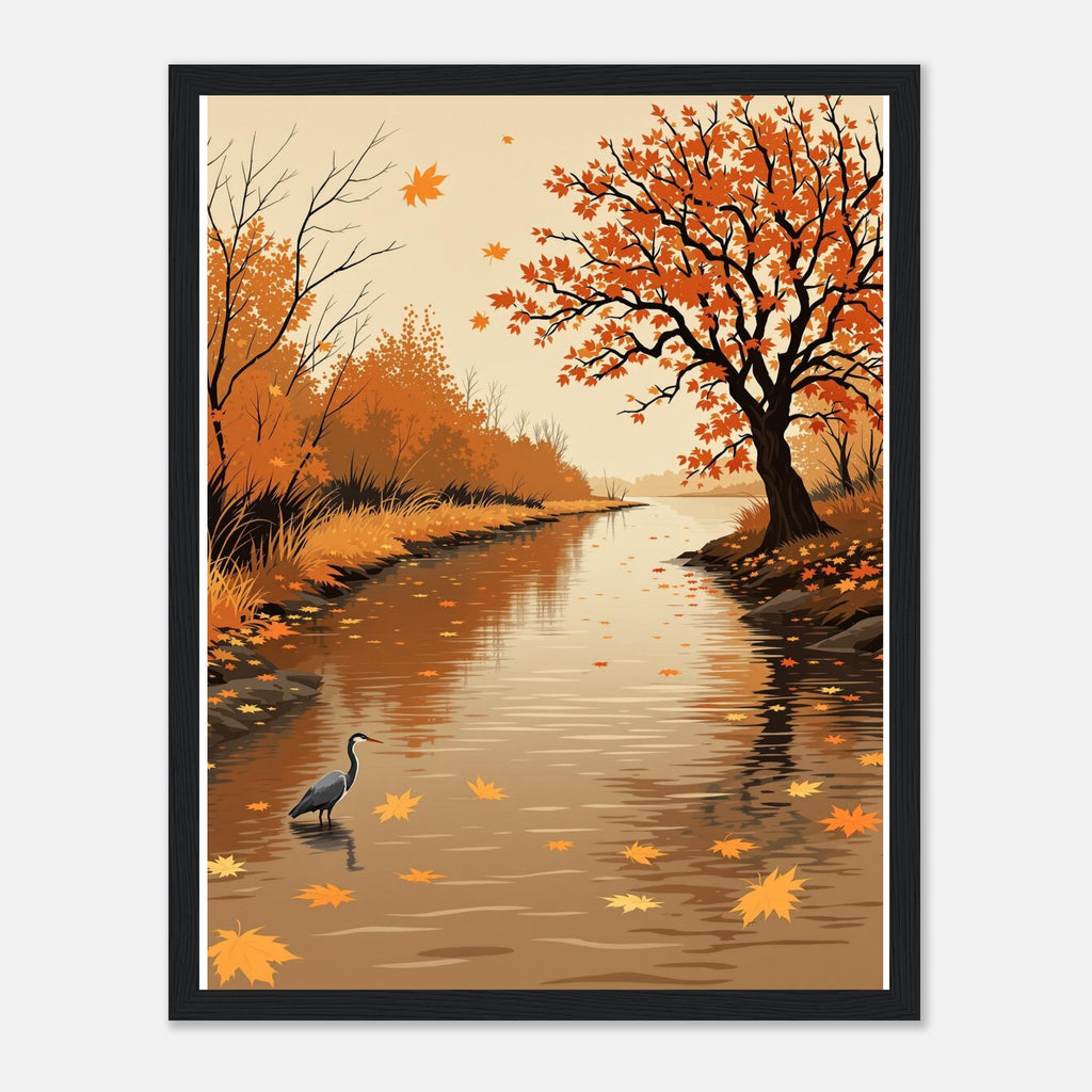 Autumn River Leaves Heron Bronze Framed Print — Framed Art Print | Wild Thread Co