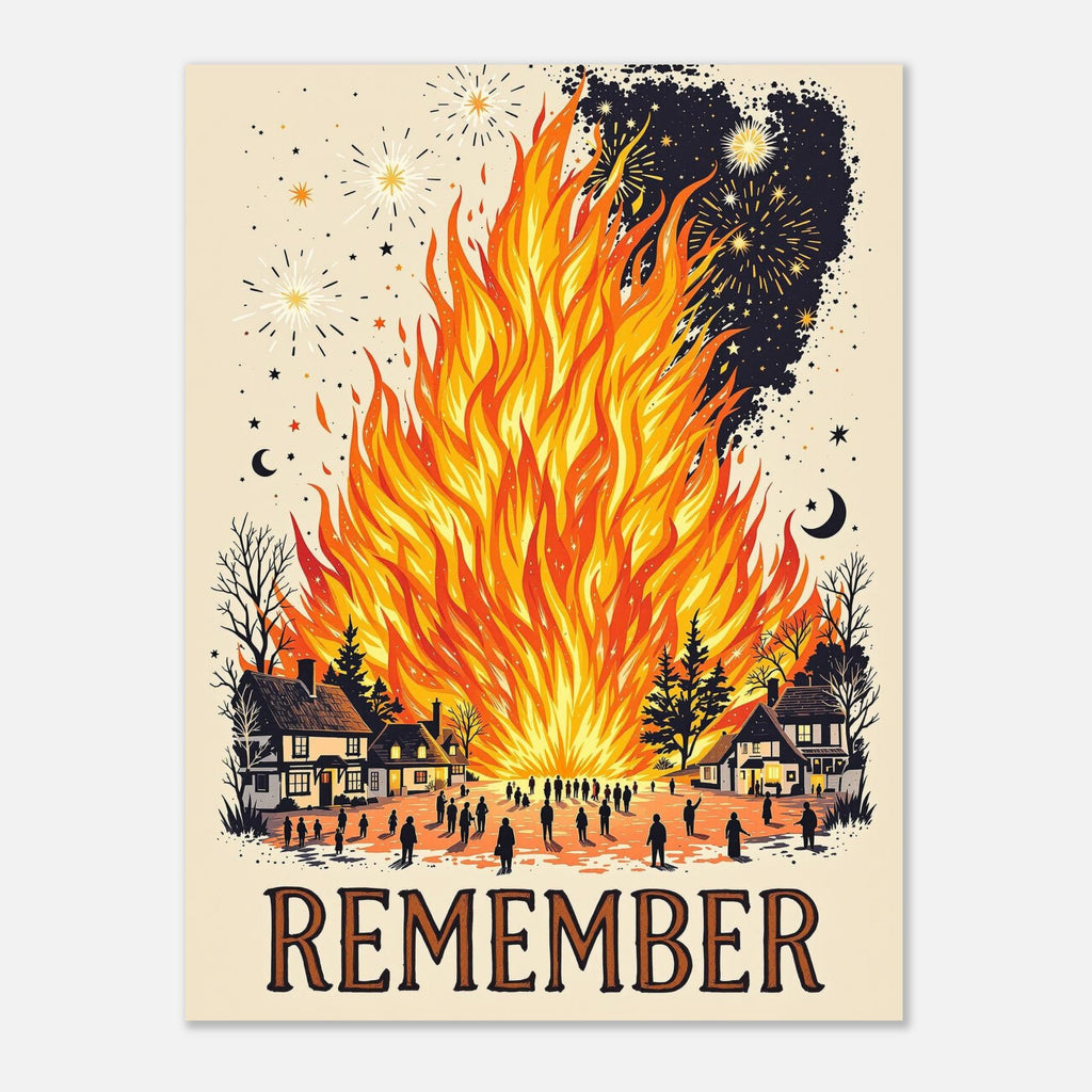 Bonfire Night Village Scene Art Print Poster Wall Art UK — Art Print | Wild Thread Co