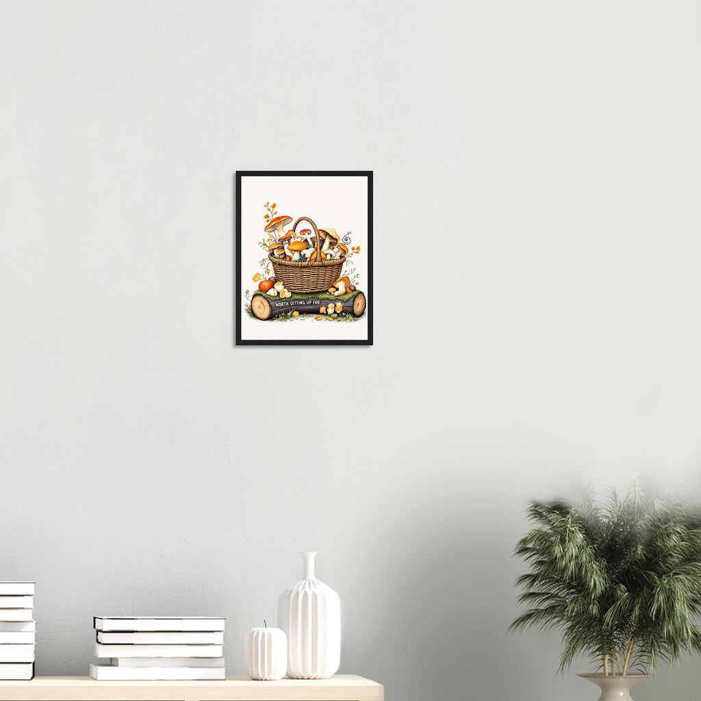 Foraged Mushroom Basket Framed Print Wall Art Ready to Hang UK Framed Art Print — detail view | Wild Thread Co
