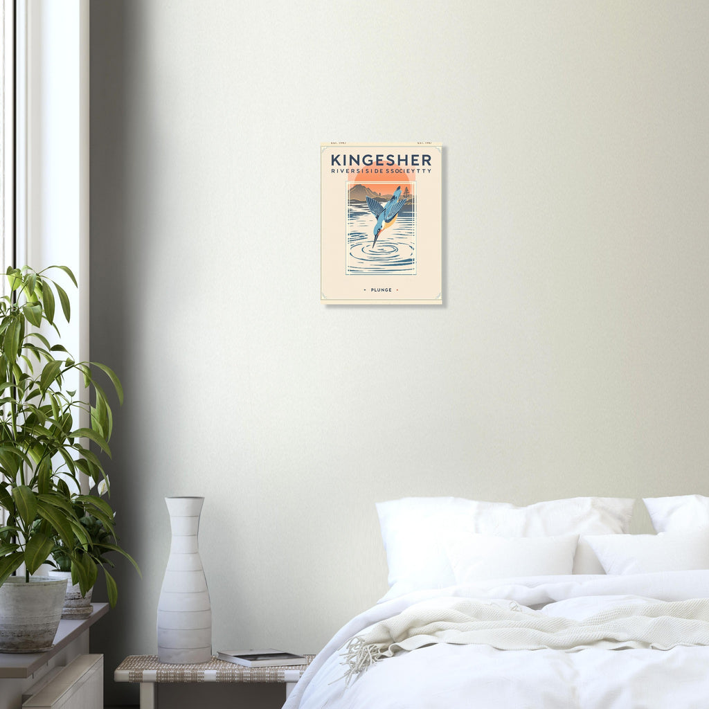 Kingfisher Vintage Travel Poster Art Print — detail view | Wild Thread Co
