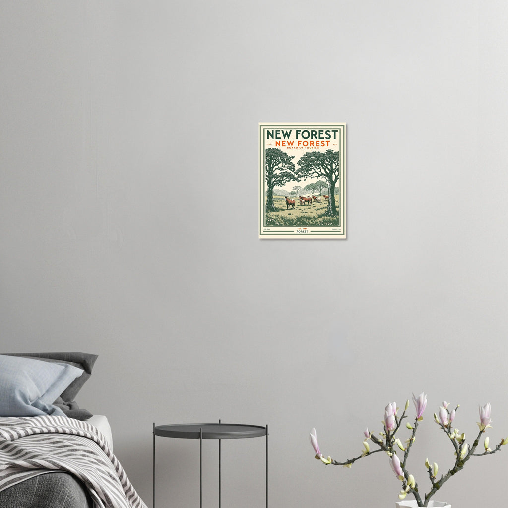 New Forest Vintage Travel Poster Art Print — detail view | Wild Thread Co