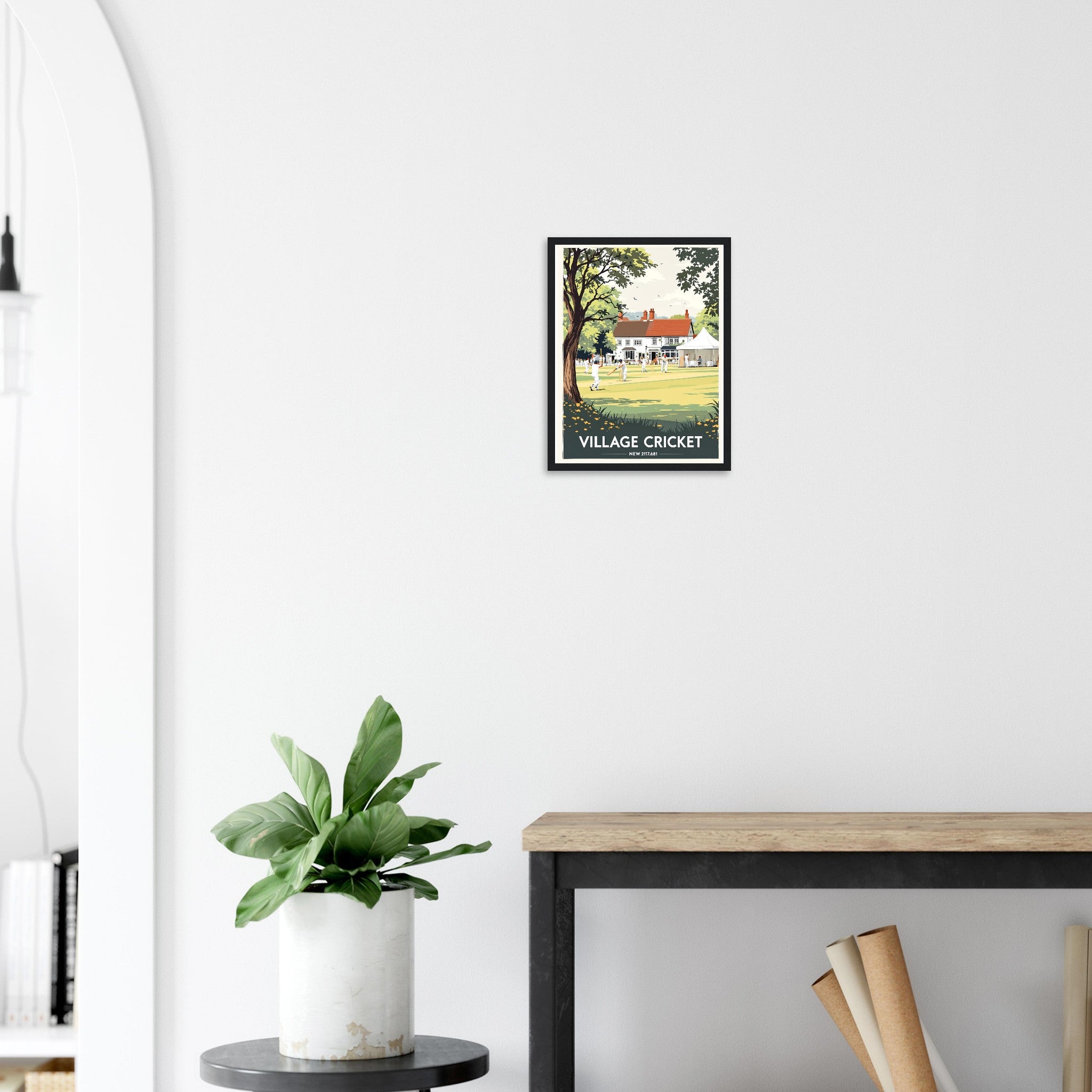 Village Cricket Sunday Green Framed Art Print — detail view | Wild Thread Co