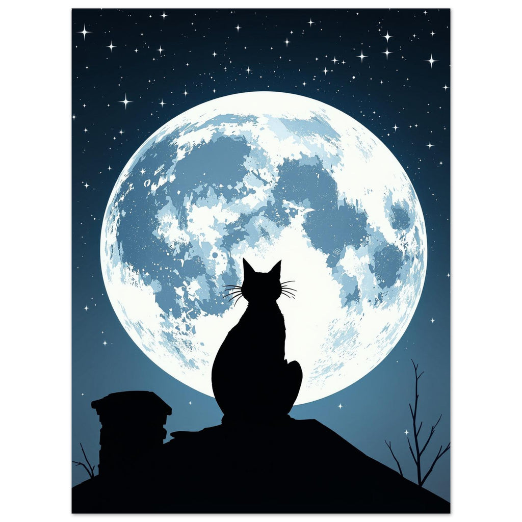Black Cat Moonlight Art Print Poster Wall Art UK — Art Print | Wild Thread Co