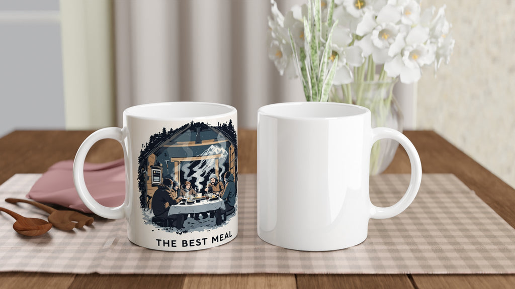 Mountain Hut Supper Fellowship Climbers Mug Coffee Tea Ceramic 11oz UK Gift Mug — detail view | Wild Thread Co